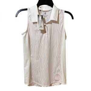 ADIDAS white & pink U364 PRT Sleeveless Polo TPG Las Vegas Golf shirt Small NWT